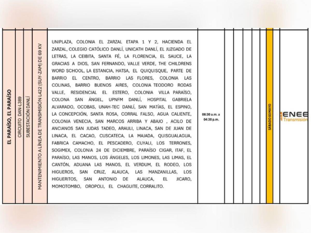 Apagones: extensa lista de sectores sin luz este sábado 3 de mayo en Honduras