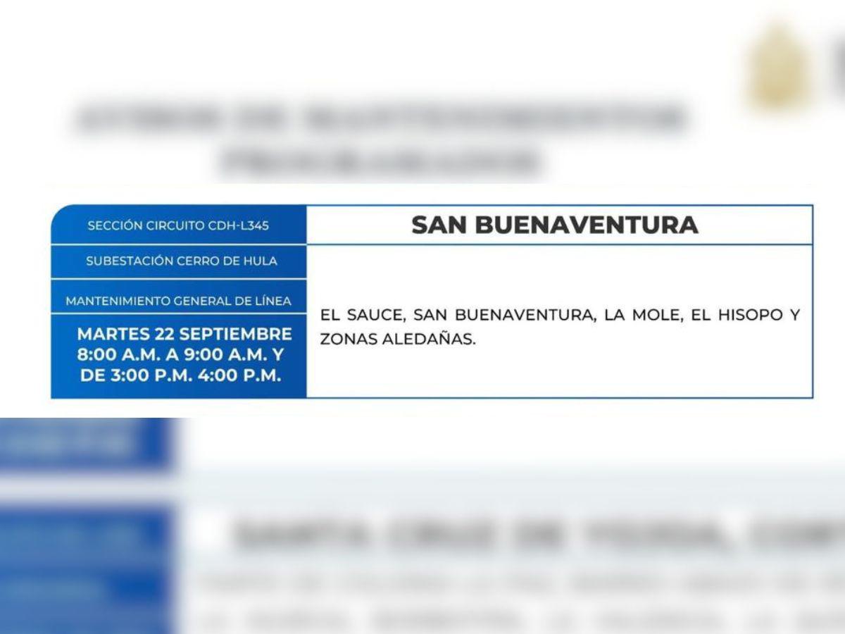 Estos lugares de Honduras no tendrán energía este martes 22 de septiembre