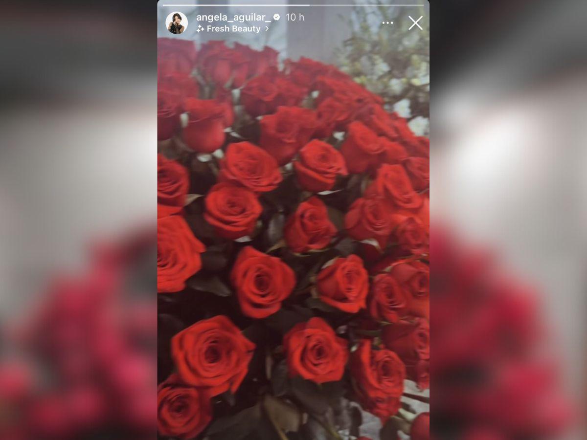 Ángela Aguilar presume gigante ramo de rosas que le regaló Christian Nodal