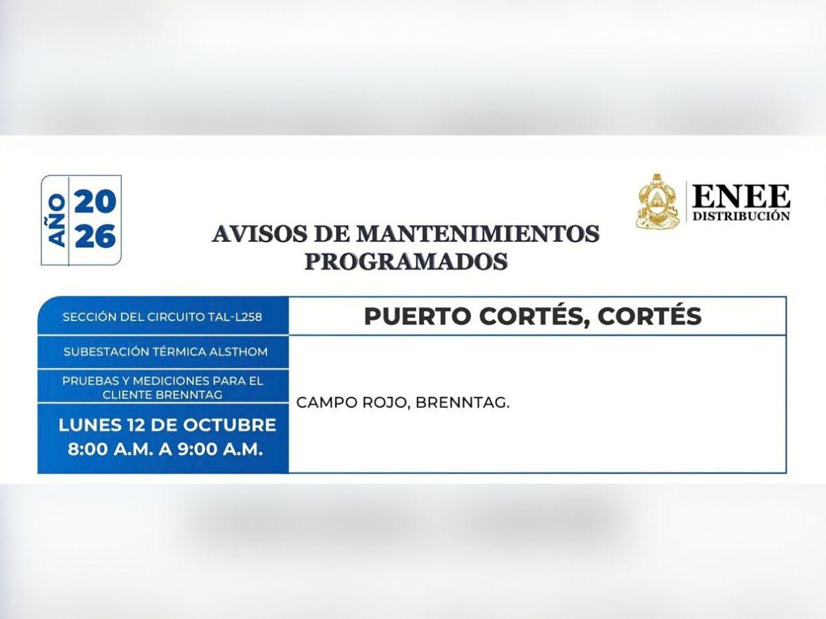 Zonas de Honduras sin energía este lunes 12 de octubre