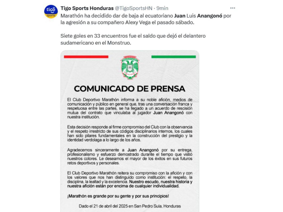 Reacción de la prensa hondureña tras salida de Anangonó del Marathón
