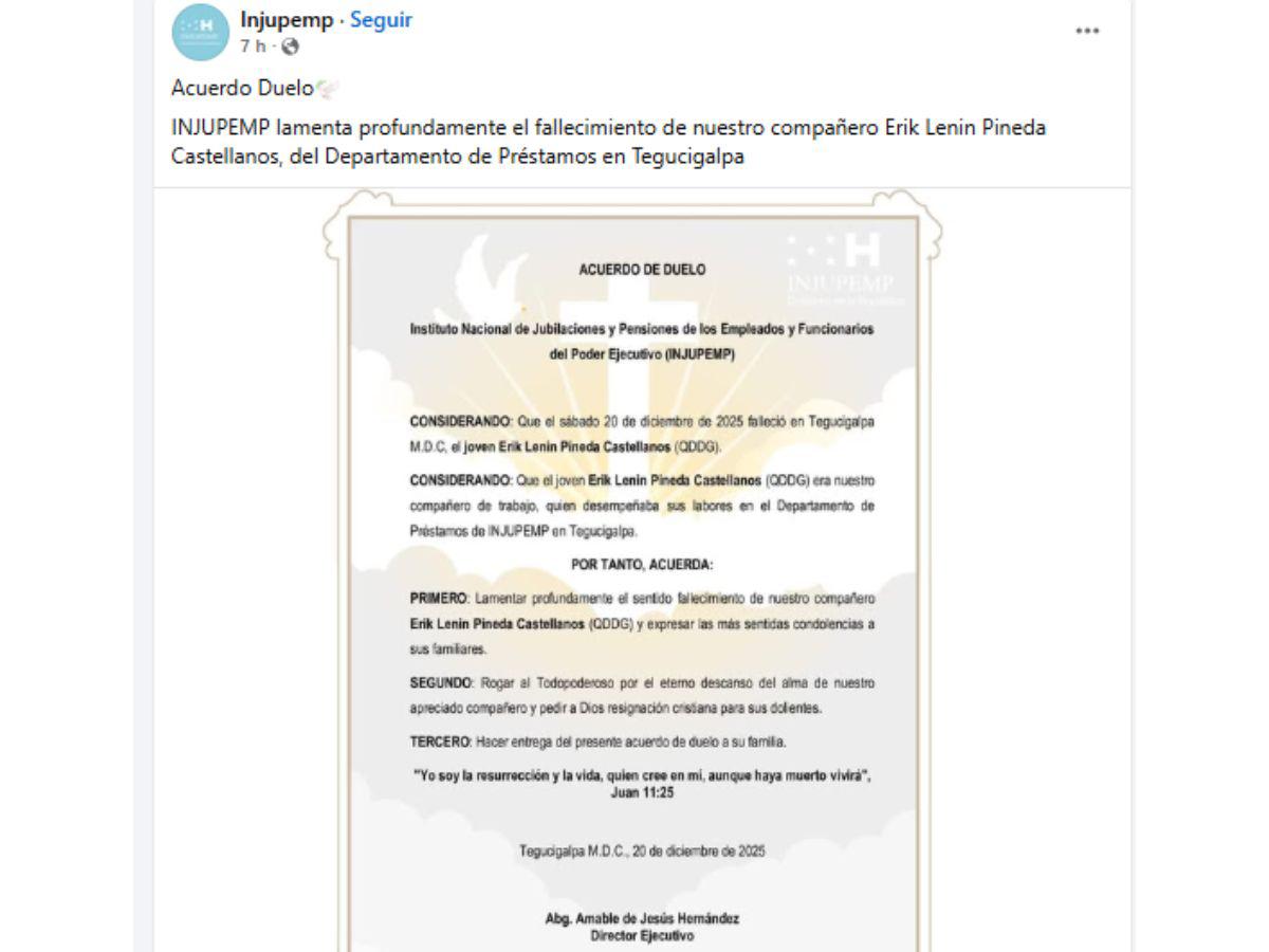 Trabajaba en Injupemp: Erick murió en accidente tras salir de cena navideña