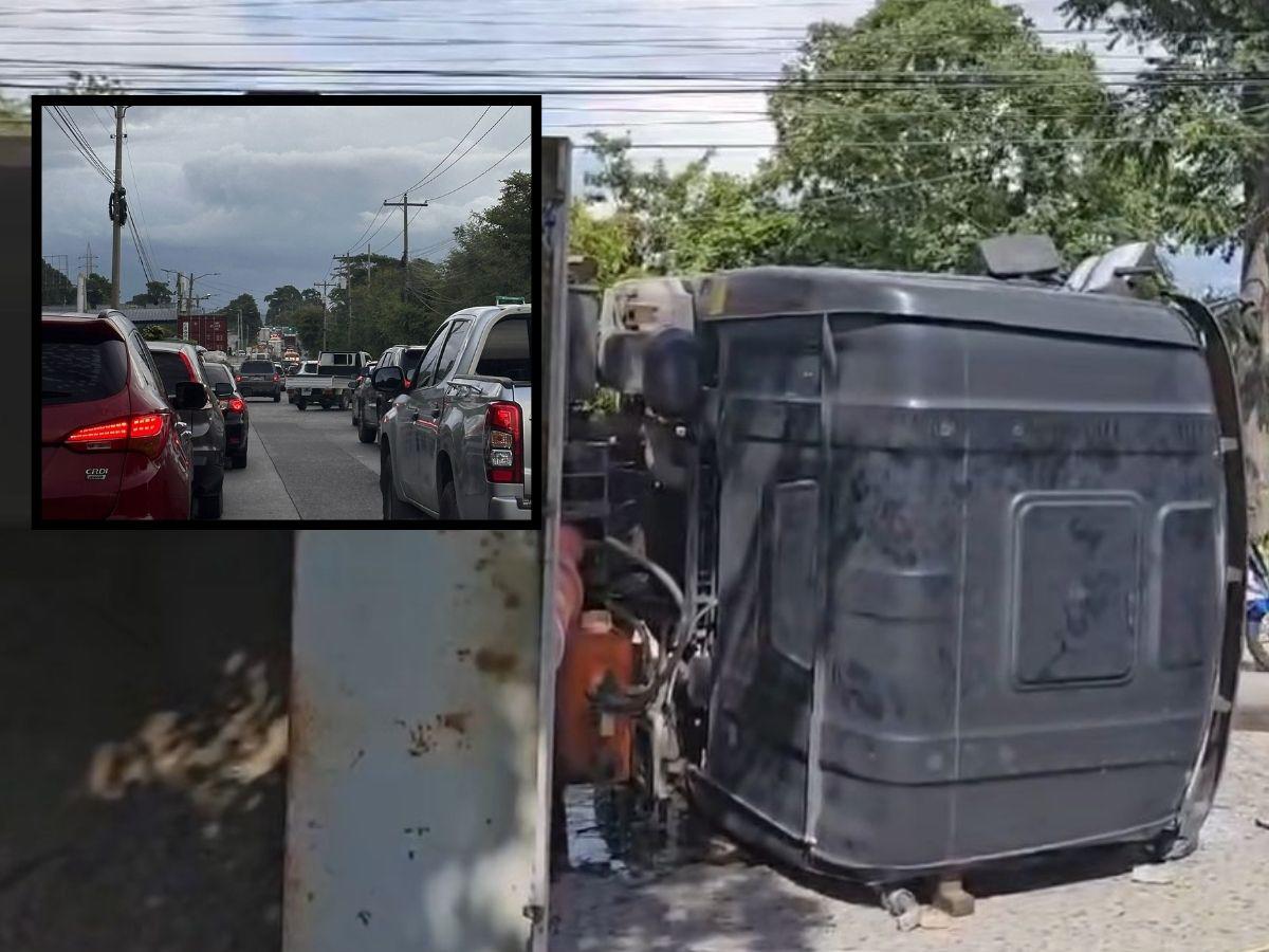 Accidente de volqueta en Chamelecón provoca intenso tránsito en el bulevar del sur