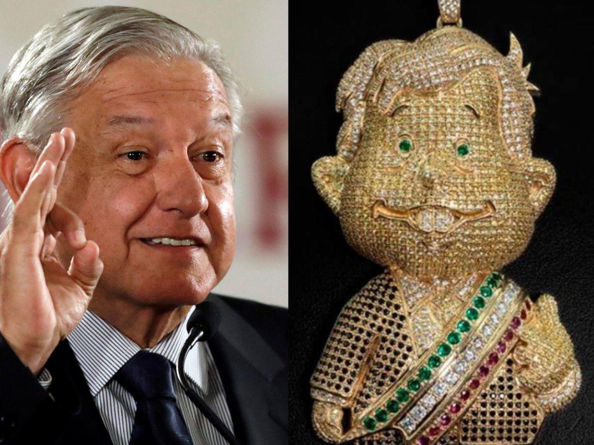 Joyería vende dije de AMLO bañado en oro y con diamantes