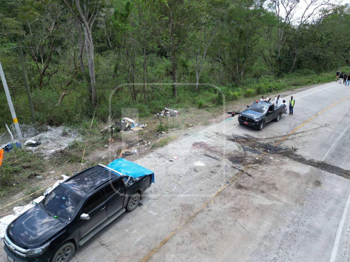 Así quedó la escena del accidente en Quimistán: resguardada por presencia de cianuro