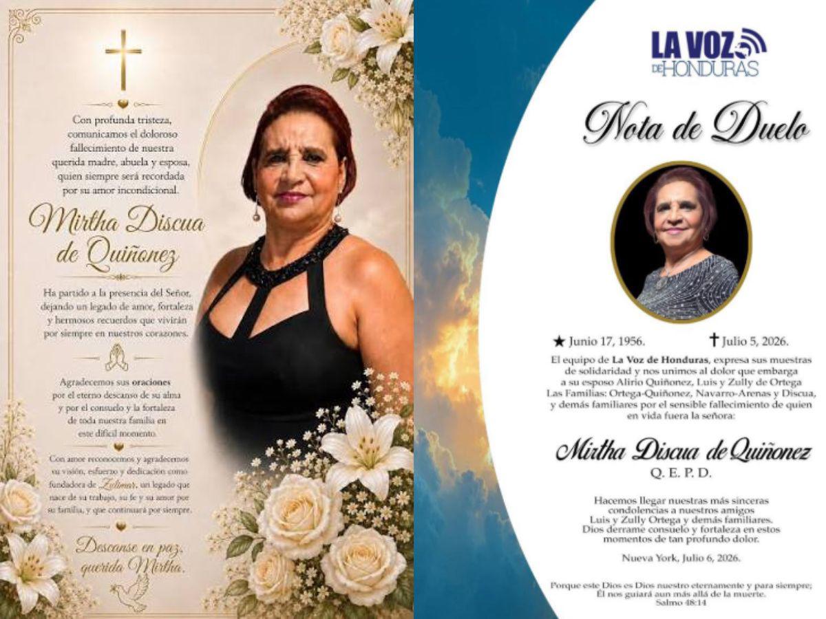 Fallece en Nueva York la destacada empresaria hondureña Mirtha Discua de Quiñonez