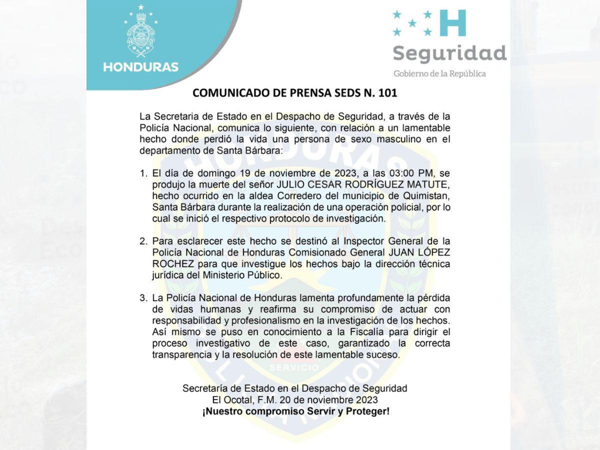 La Secretaría de Seguridad lamentó la muerte de Julio Rodríguez.