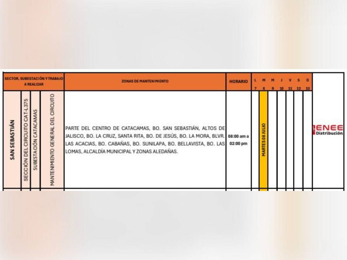 Enee anuncia masivos apagones este martes 8 de julio en Honduras