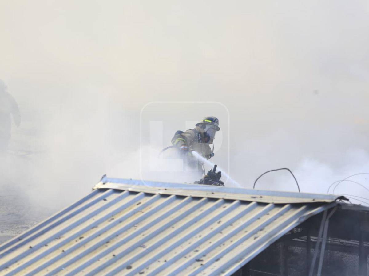 Fotos: Voraz incendio consume bodega en San Pedro Sula