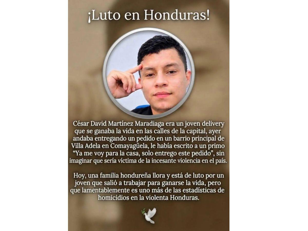 El último mensaje que envió el delivery César Martínez antes de ser asesinado en Tegucigalpa
