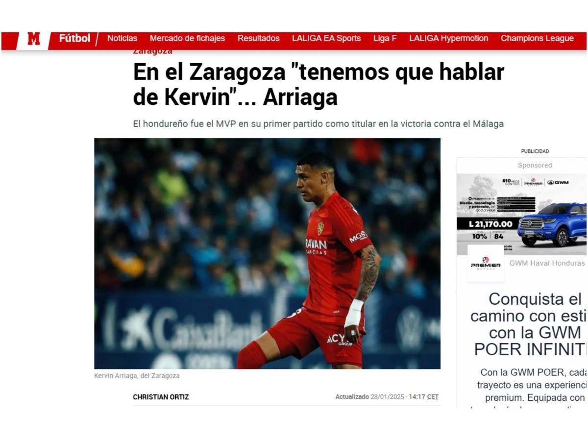 Marca llena de elogios a Kervin Arriaga en Real Zaragoza: Fue una pesadilla
