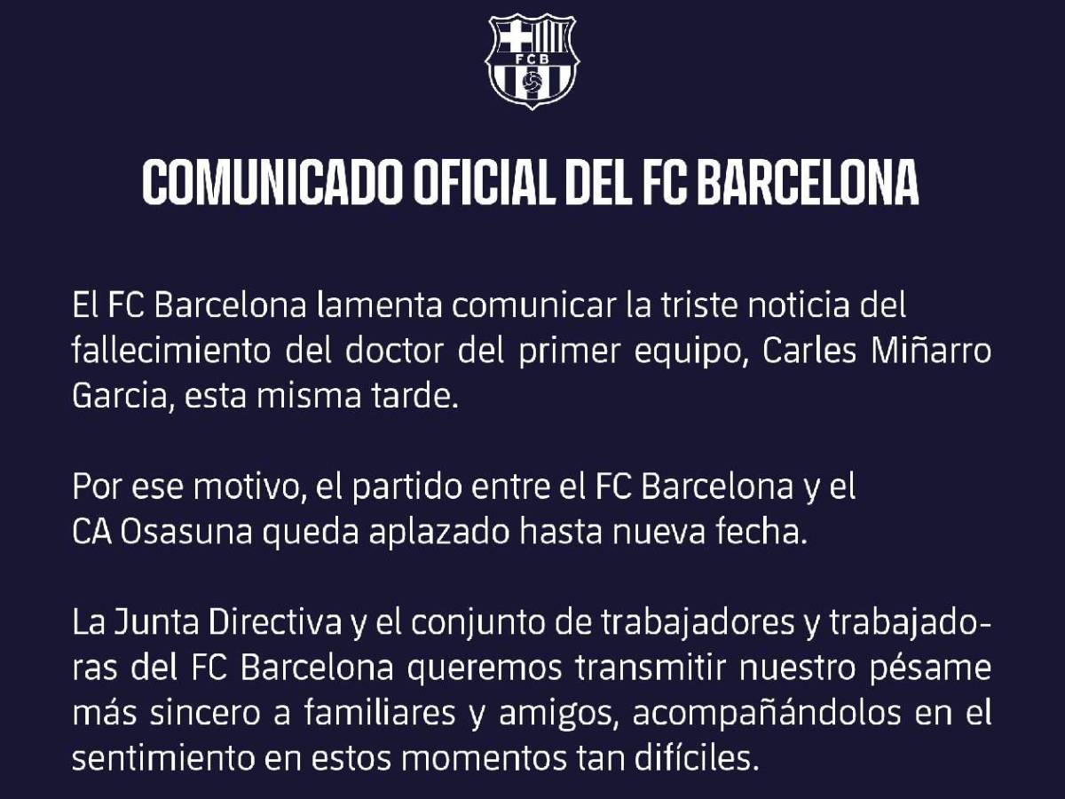 Barcelona de luto: muere miembro del staff antes de partido en LaLiga