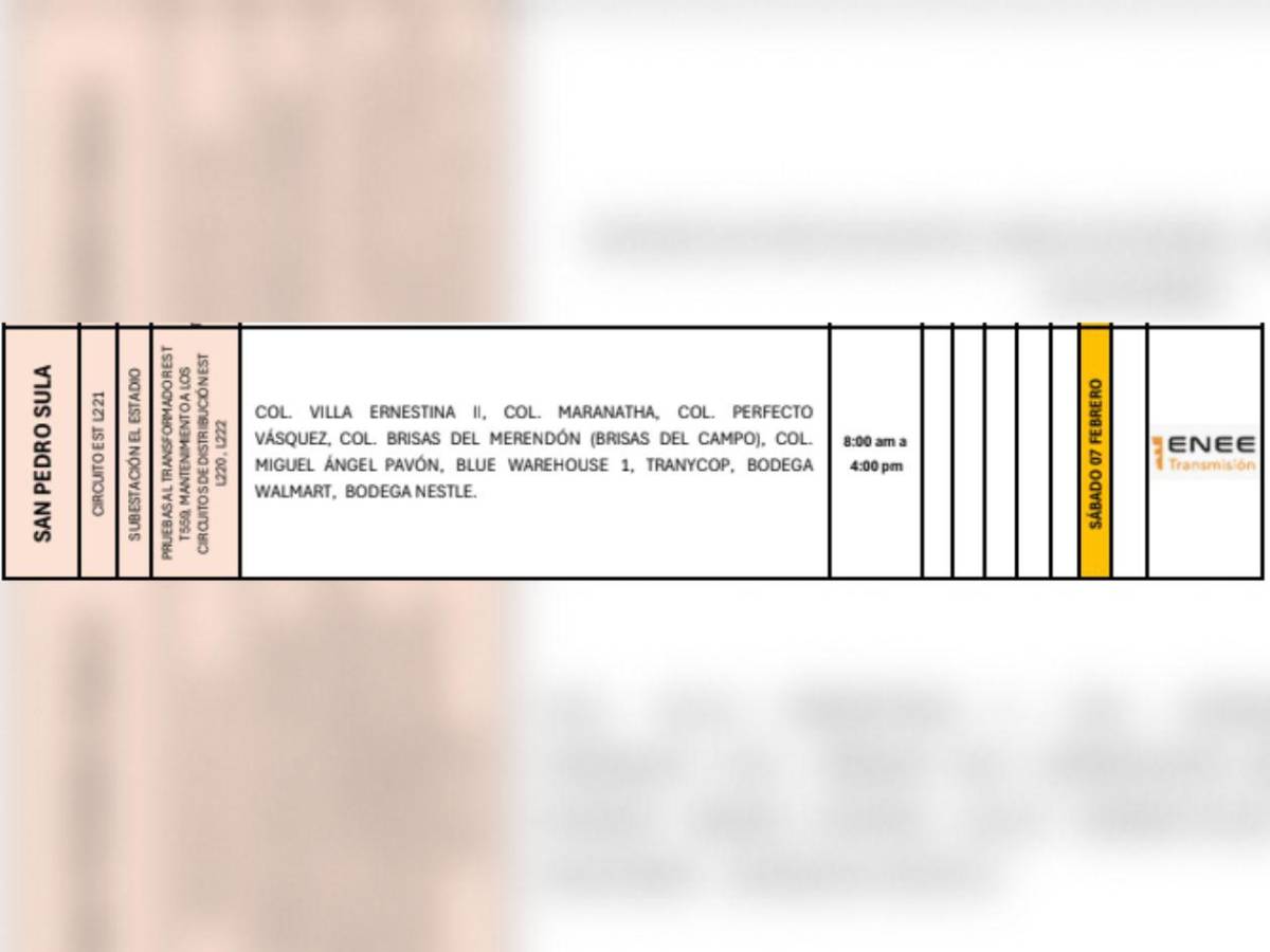 Populares colonias de SPS no tendrán luz por ocho horas este sábado 7 de febrero
