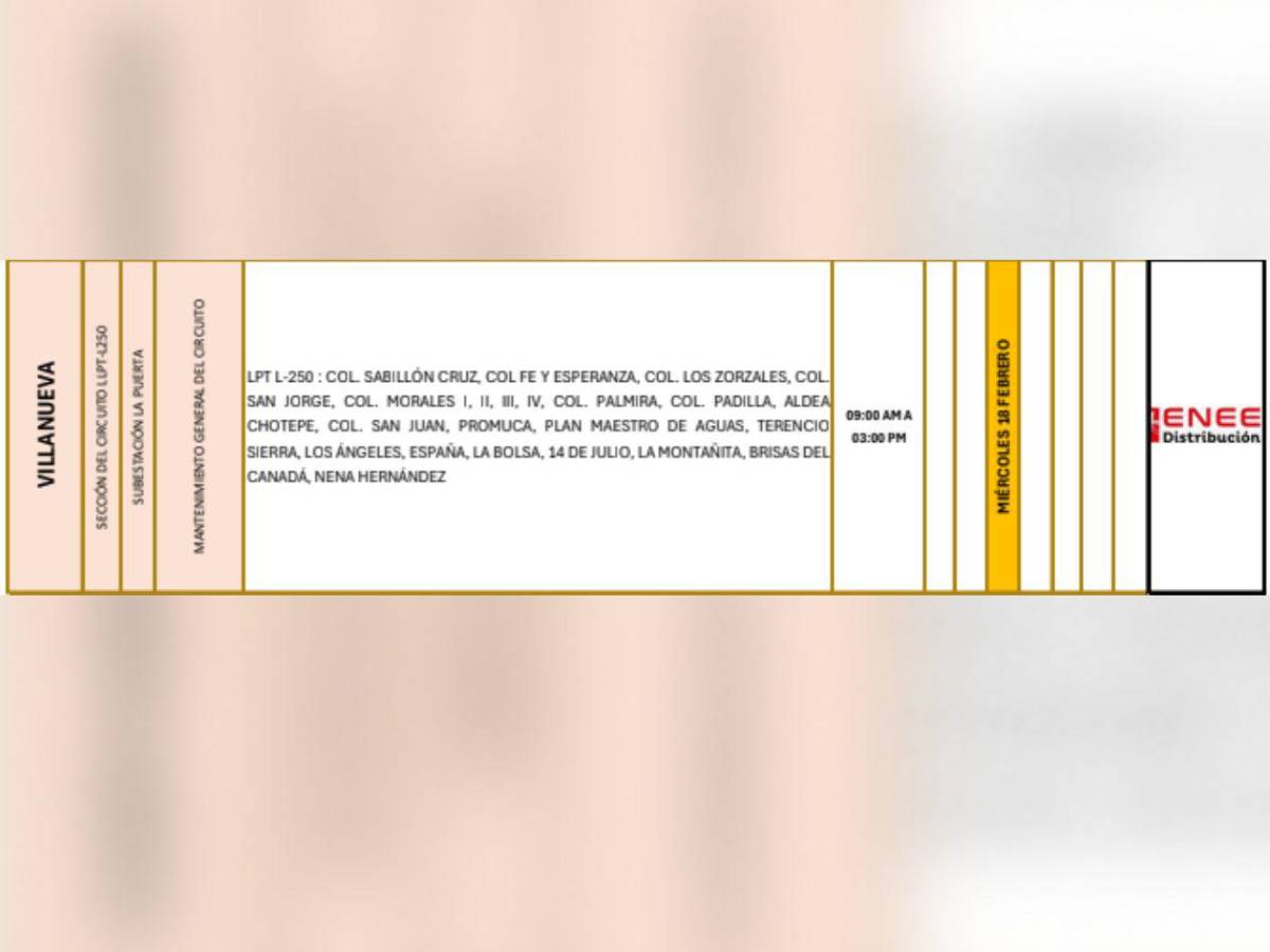 Estas zonas de Honduras no tendrán energía eléctrica este miércoles 18 de febrero