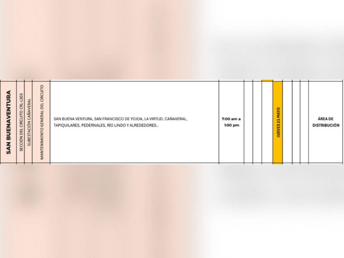 Estos barrios y colonias de Honduras no tendrán energía este jueves 21 de mayo