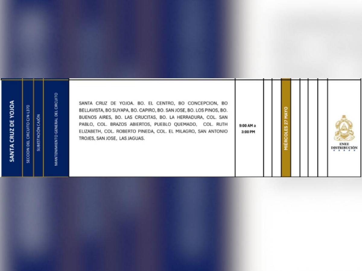 Más de 50 sitios de Honduras no tendrán luz este miércoles 27 de mayo