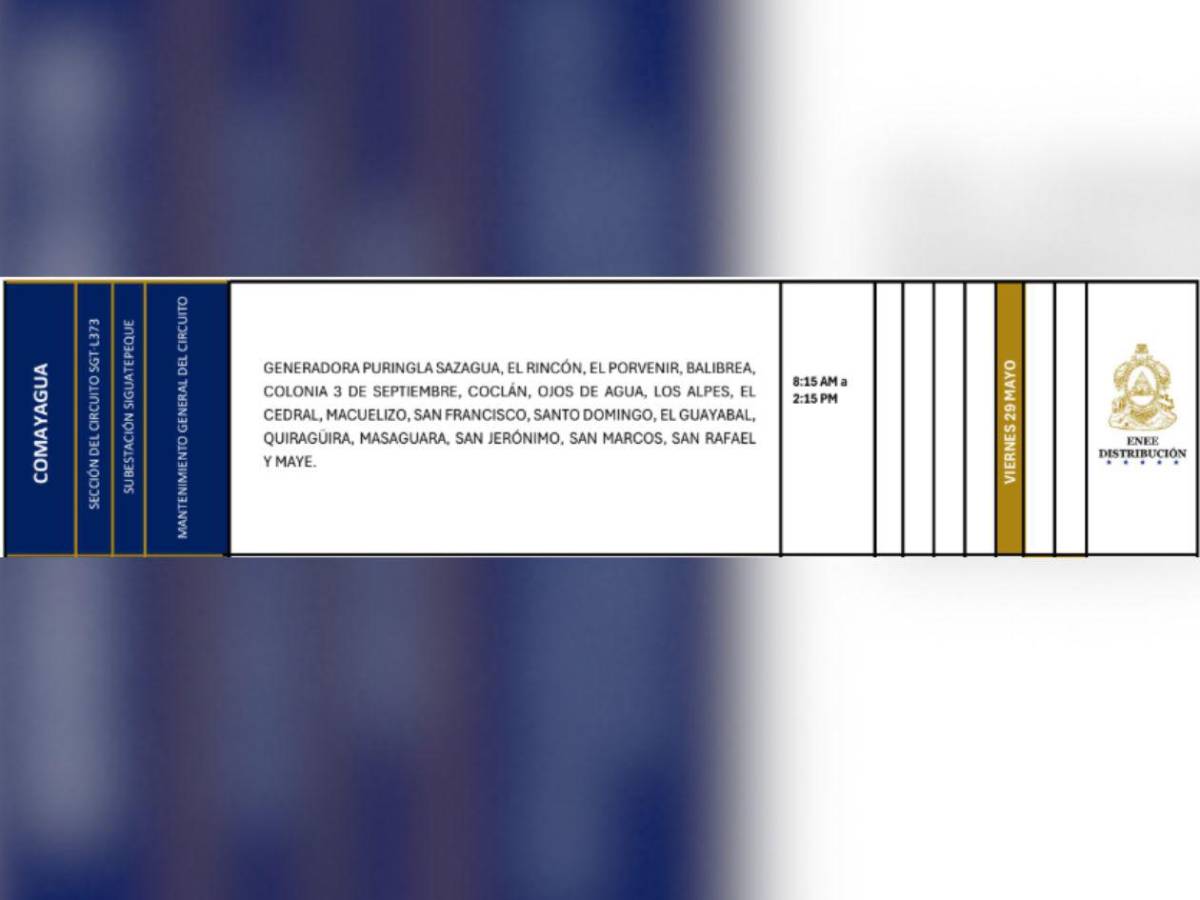 Estas zonas de Honduras no tendrán energía eléctrica este viernes 29 de mayo