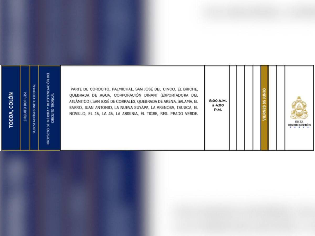 Estas zonas de Honduras estarán sin luz este viernes 5 de junio