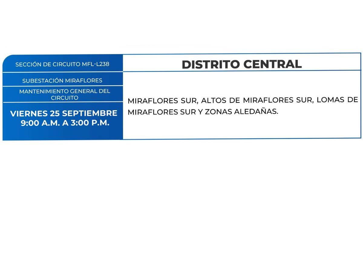 Cortes de energía de este viernes 25 de septiembre en Comayagua, San Pedro Sula y Atlántida