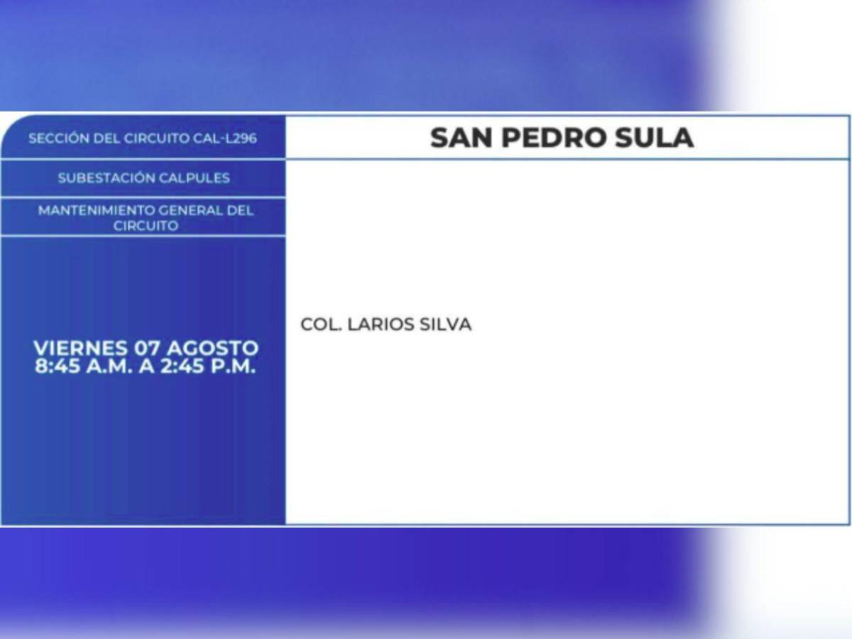 Estas zonas de Tegucigalpa y SPS no tendrán energía este viernes 7 de julio