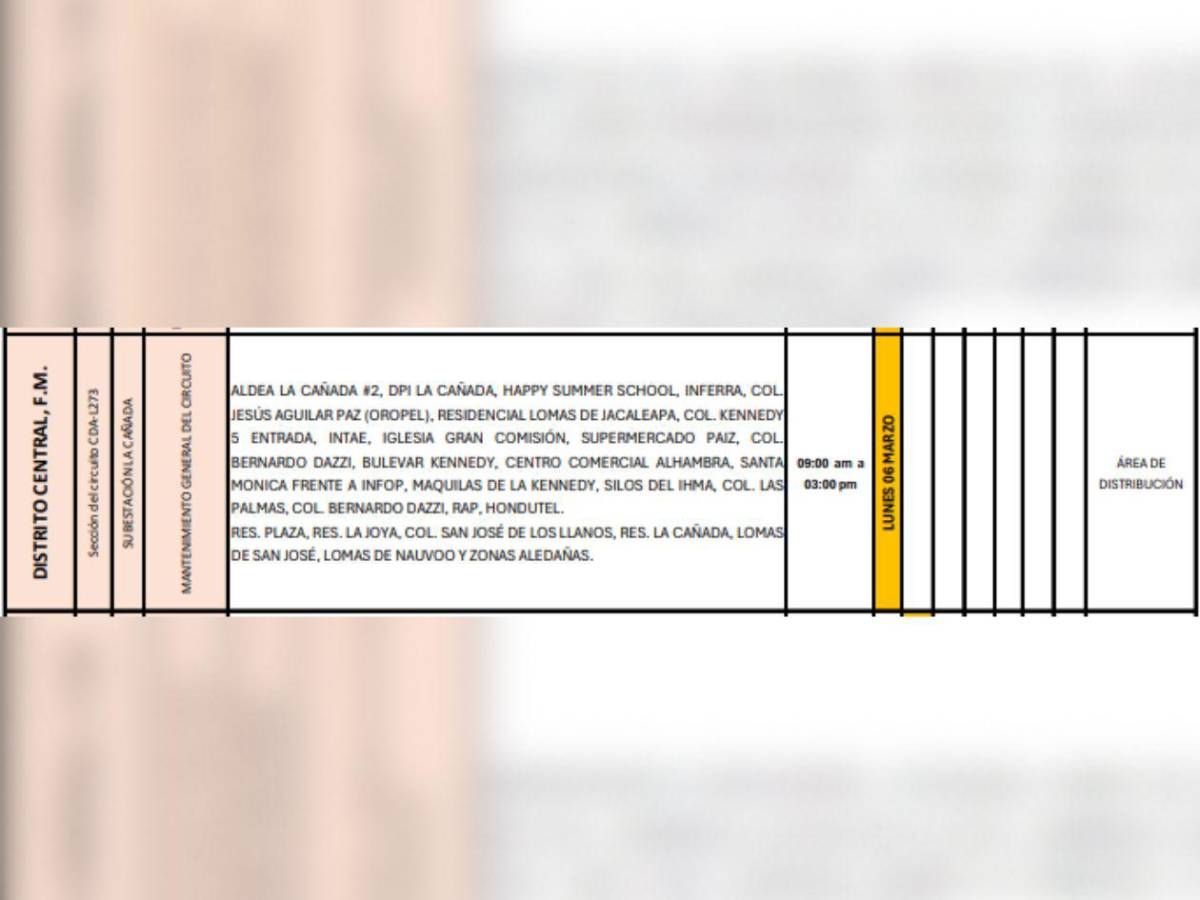 Estas zonas de Honduras no tendrán luz por ocho horas este lunes 6 de abril