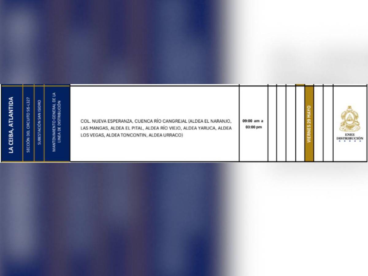 Estas zonas de Honduras no tendrán energía eléctrica este viernes 29 de mayo