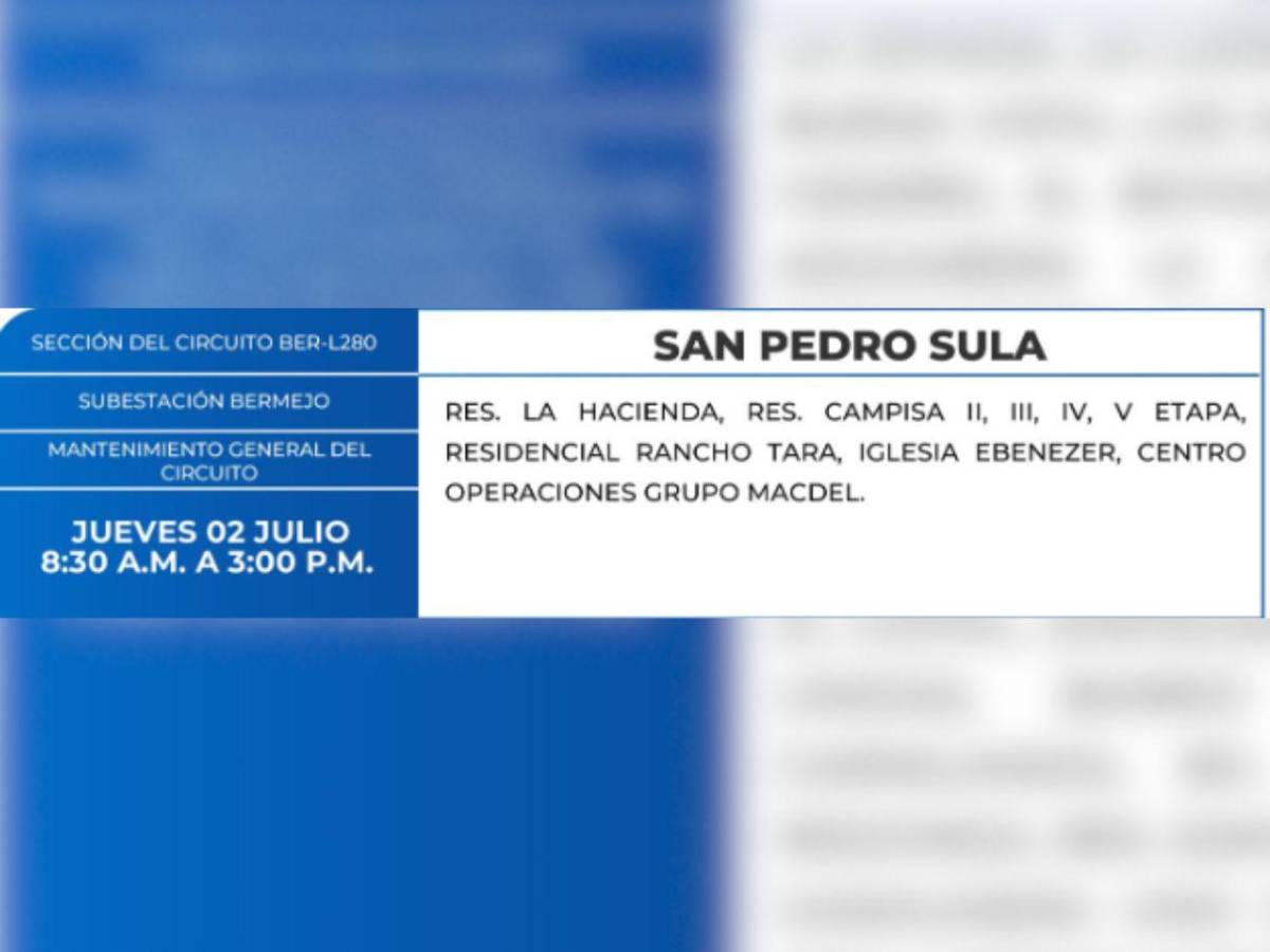 Más de 100 zonas de Honduras no tendrán luz este jueves 2 de julio