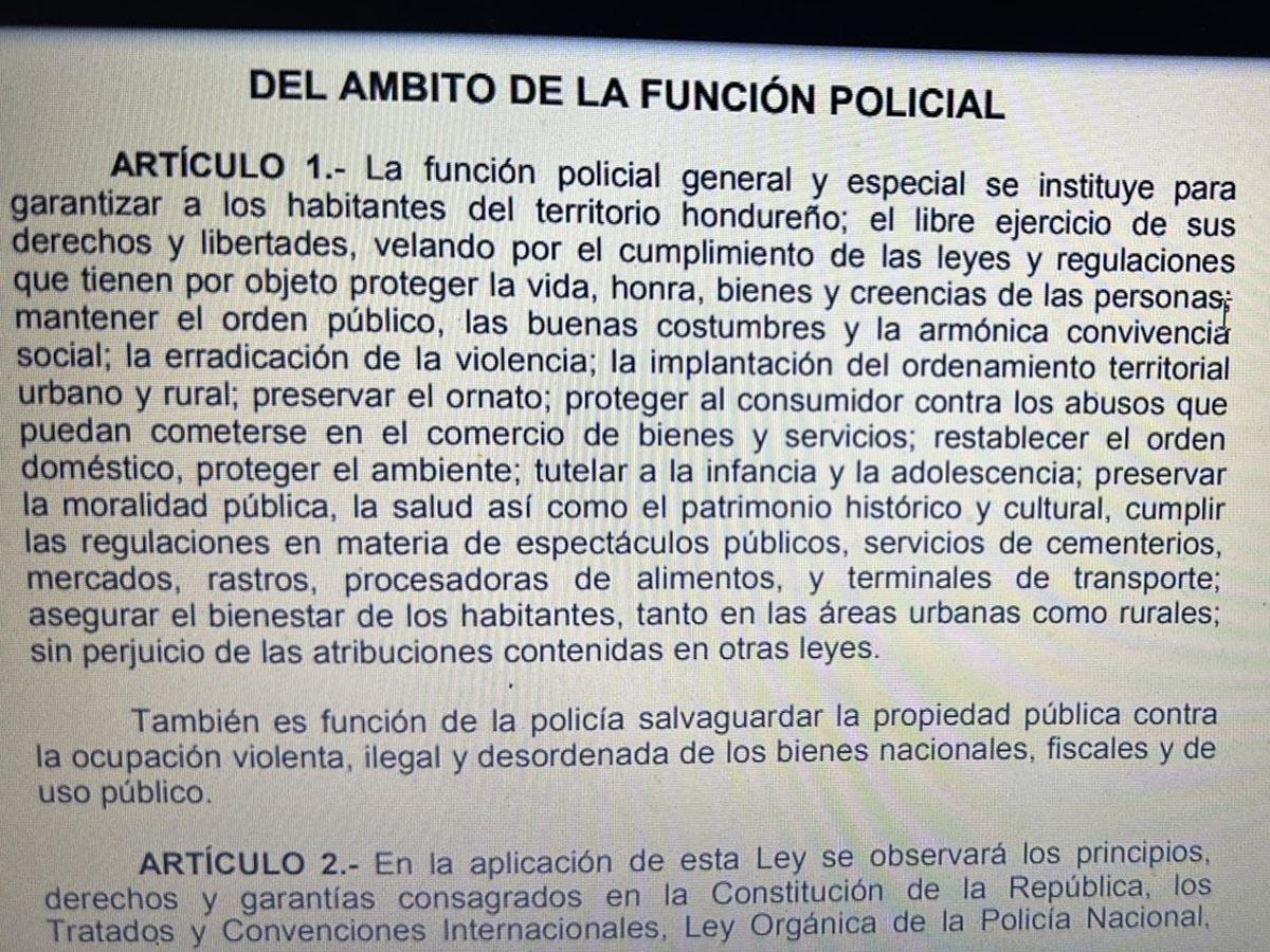 Artículo 1 de la Ley de Policía y Convivencia Social.