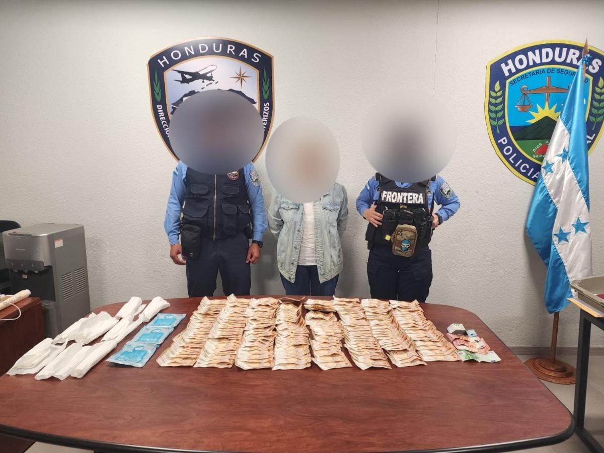 Mujer es detenida con más de 10,000 euros en Palmerola