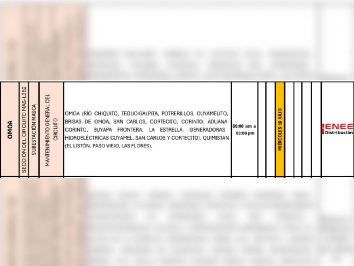 Nueve horas sin luz en Tegucigalpa y otras zonas de Honduras este miércoles 16 de julio