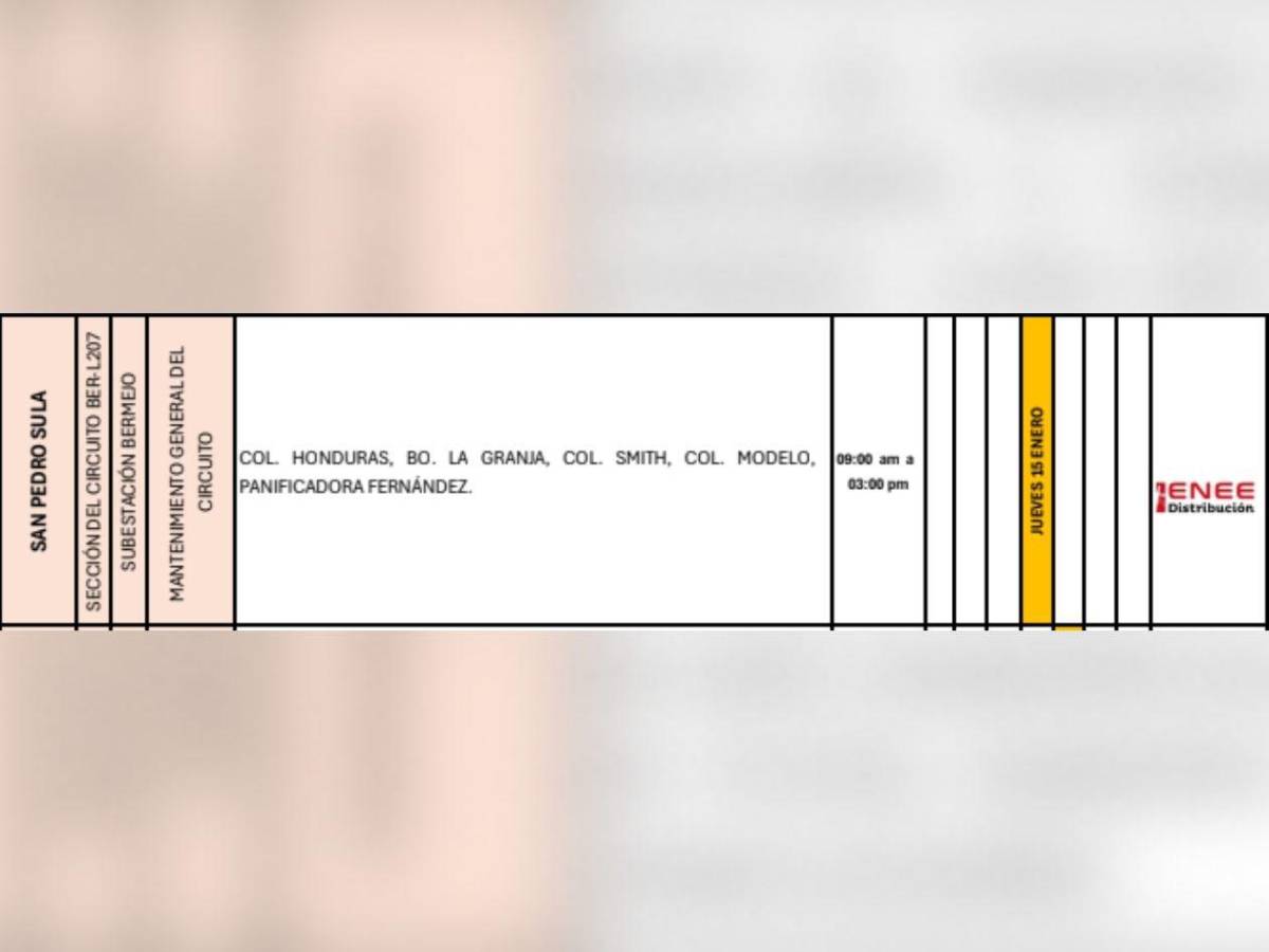 Zonas de SPS, Tegucigalpa y otros sitios de Honduras que no tendrán luz este 15 de enero