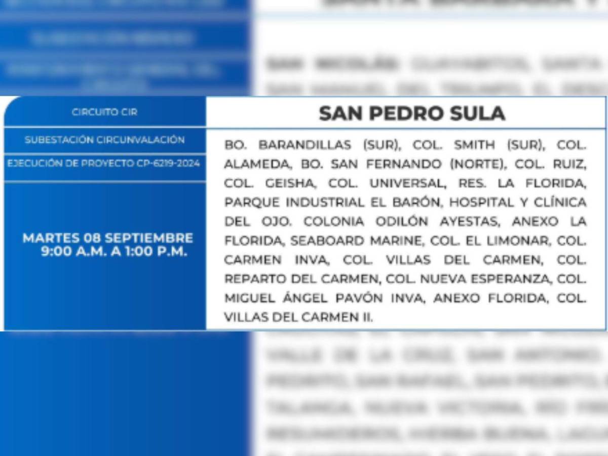 ¡Se va la luz! Conozca las zonas de Honduras que tendrán cortes este martes 8 de septiembre