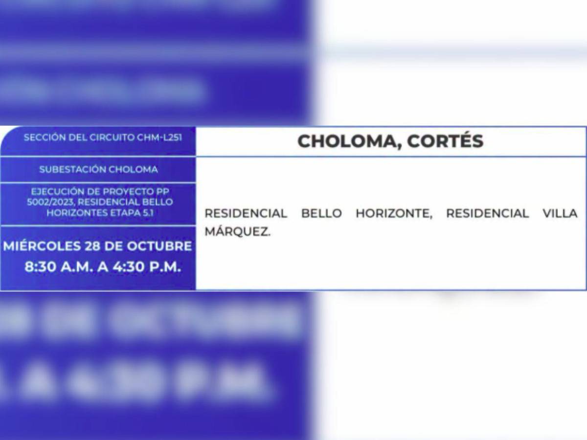 Enee anuncia cortes de luz en estas zonas de Honduras este miércoles 28 de octubre
