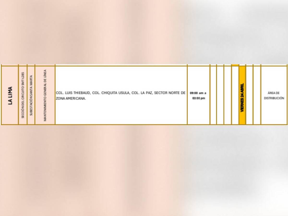 Estas colonias de Honduras no tendrán luz este viernes 24 de abril