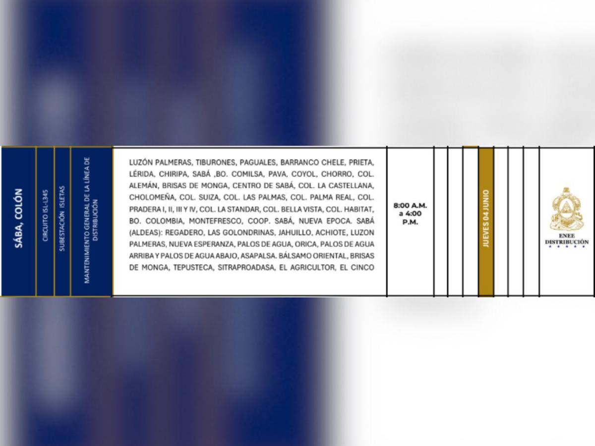 Estos son los sitios de Honduras que no tendrán luz este jueves 4 de junio