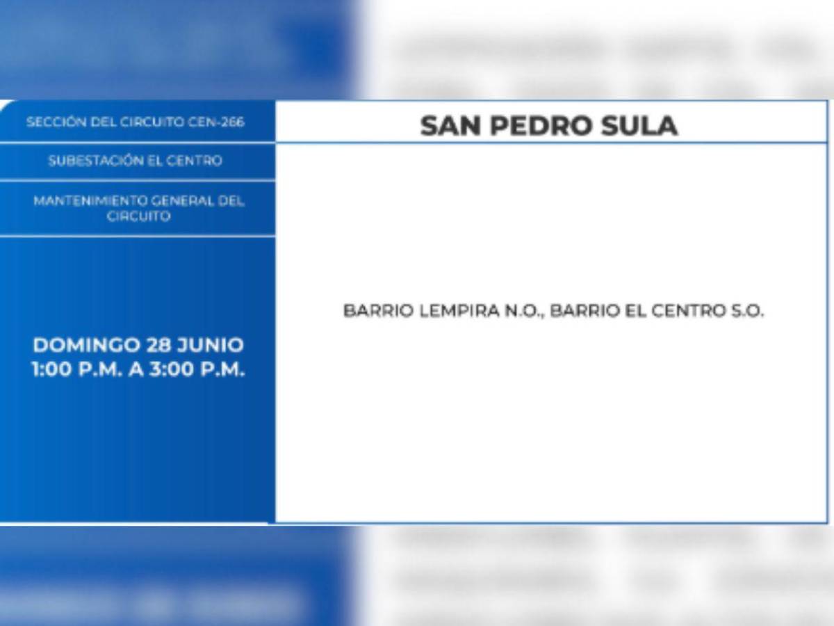 Diez horas sin luz estarán más de 30 ciudades de Honduras este domingo 28 de junio