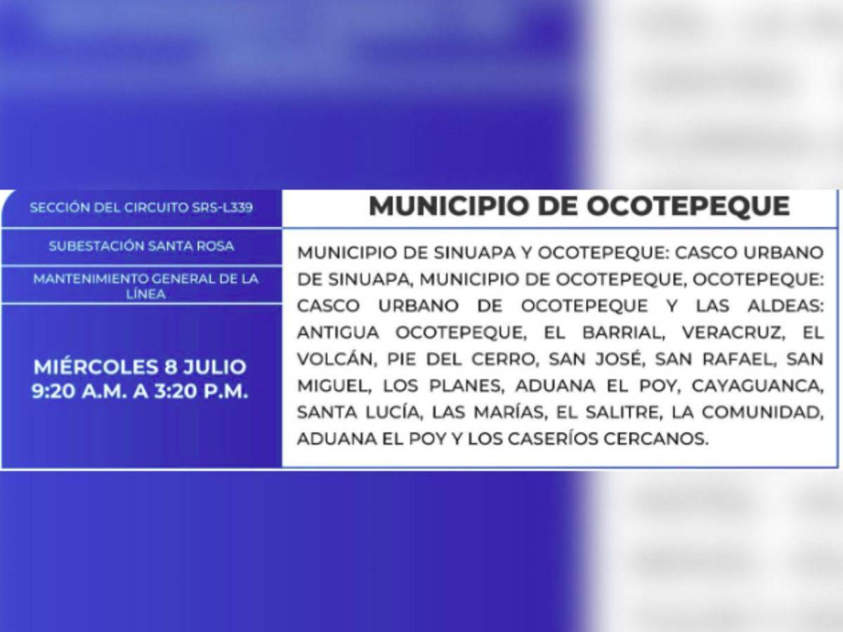 Más de 100 sectores de Honduras estarán sin energía  este miércoles 15 de julio