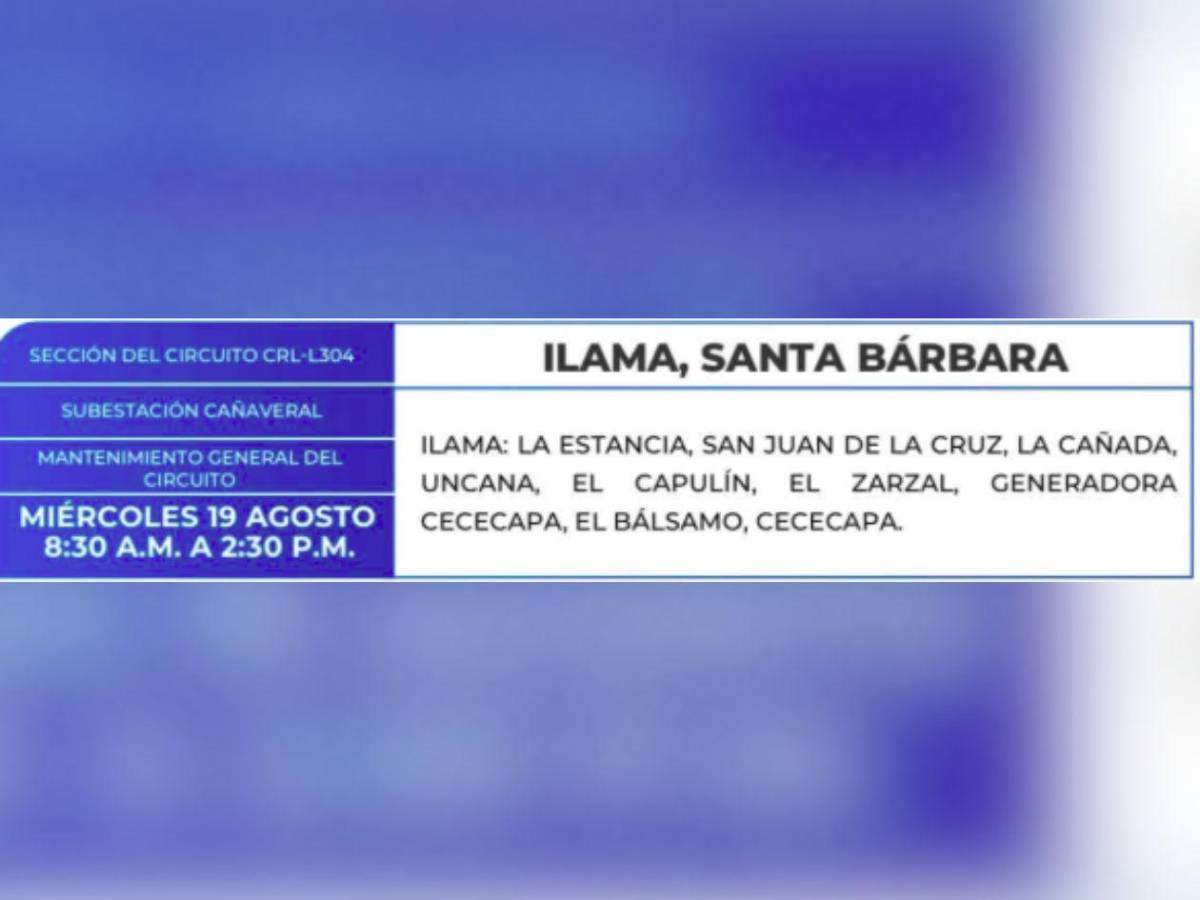 Estos barrios y colonias de Honduras no tendrán luz este miércoles 19 de agosto