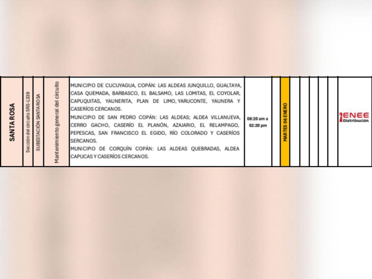 Estas zonas de SPS no tendrán luz por 10 horas este martes seis de enero