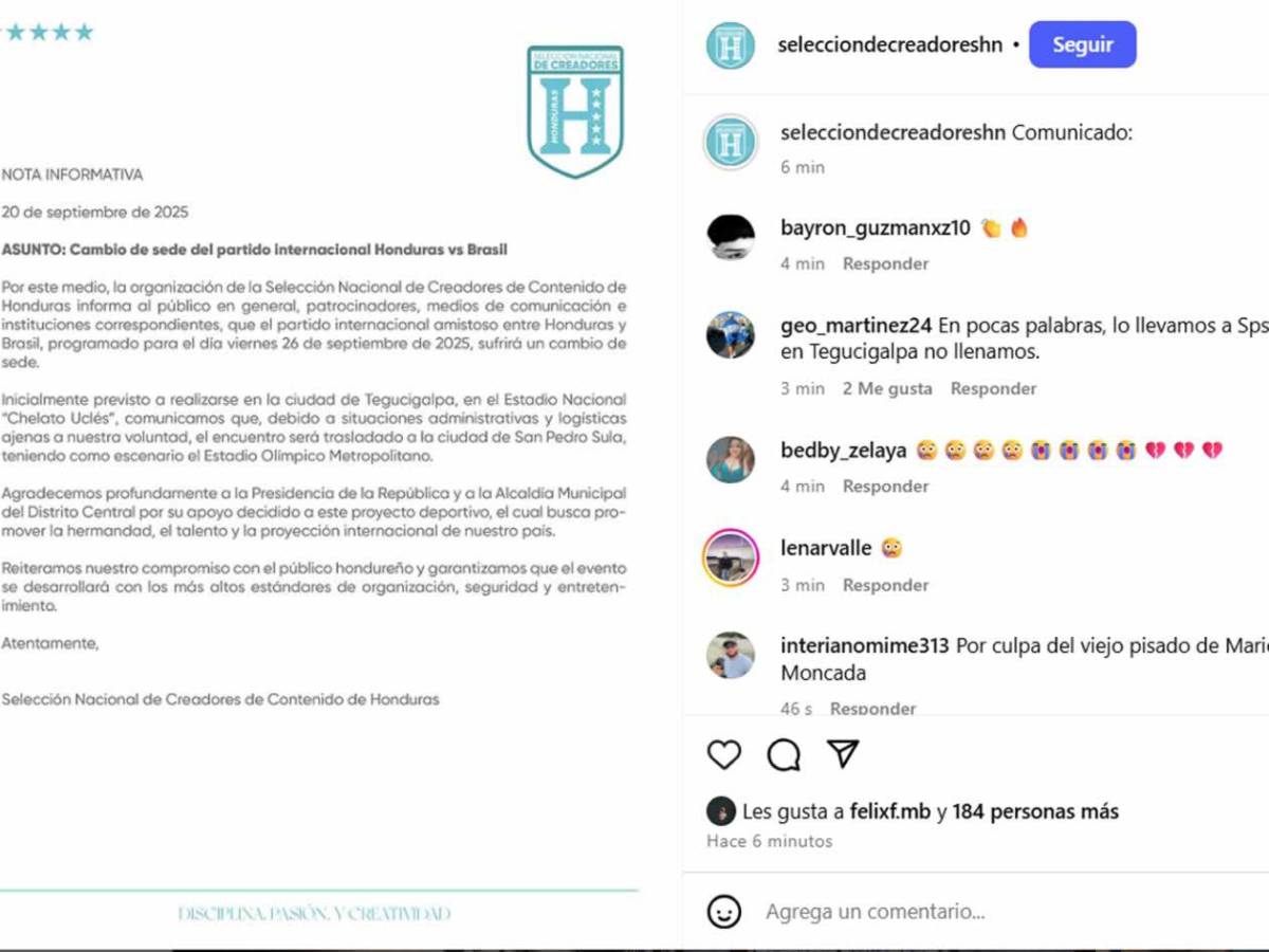 Supremo cambia sede de partido Tiktokers Honduras-Brasil al no llegar a acuerdo en Tegucigalpa