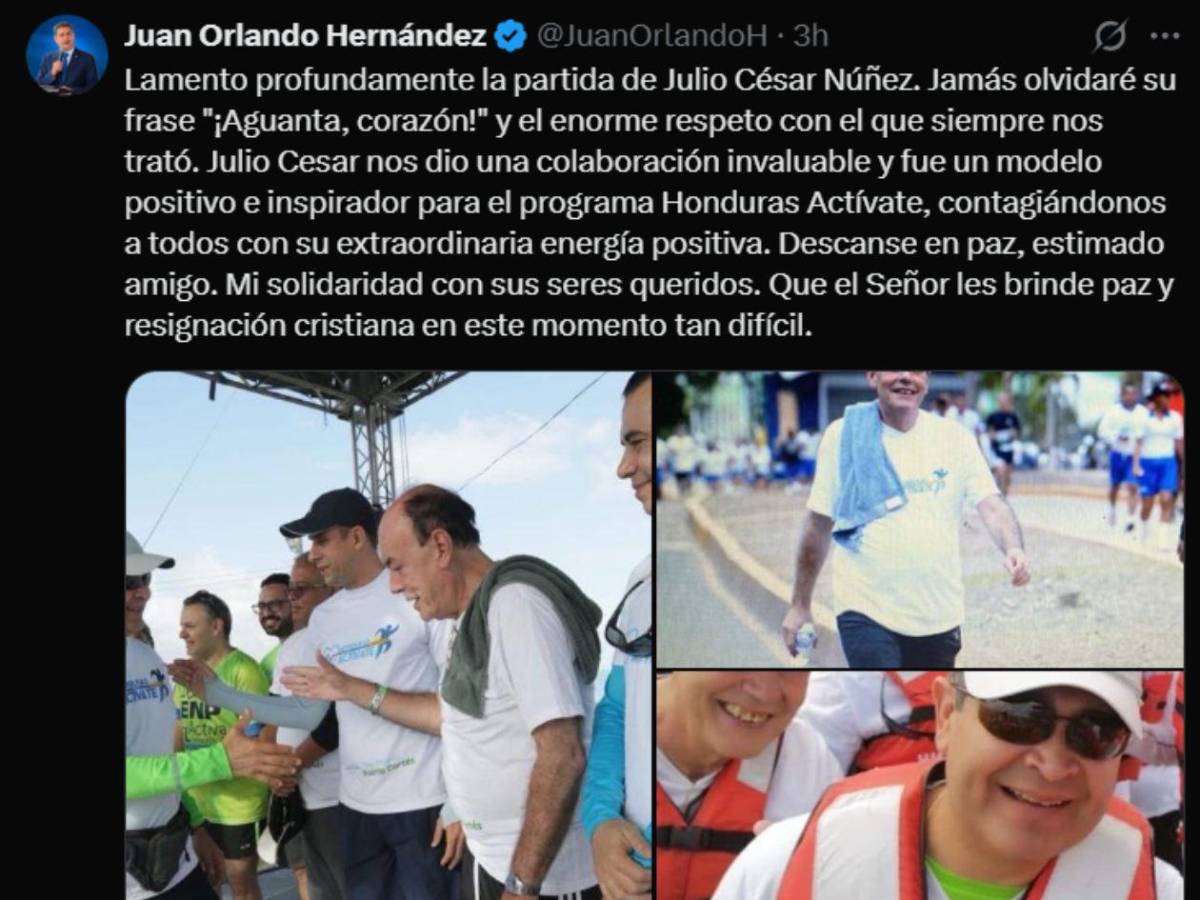 Juan Orlando Hernández dedica sentido mensaje tras la muerte de Julio César Núñez