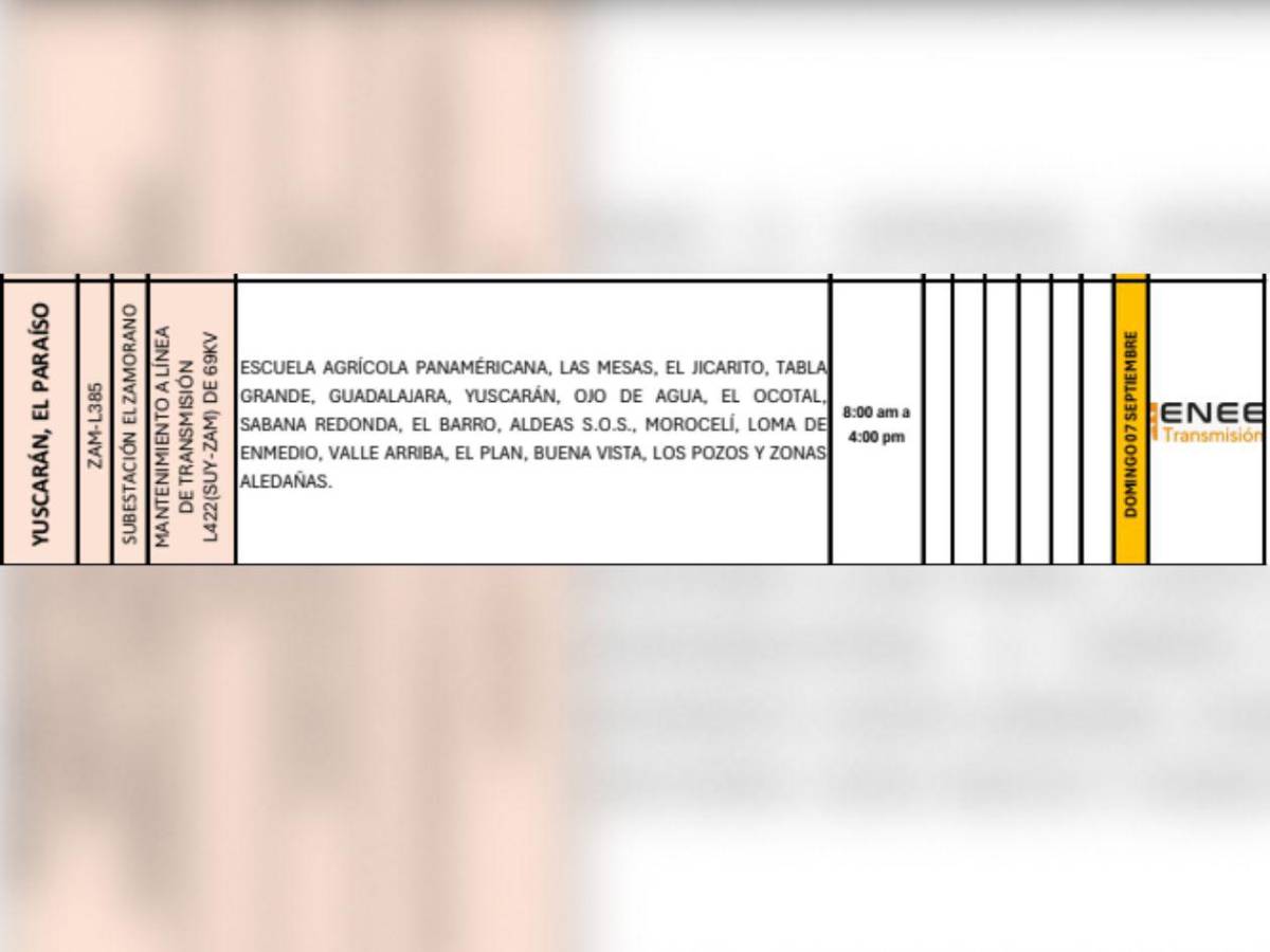 Domingo sin luz: Estas zonas de Honduras no tendrán energía este 7 de septiembre