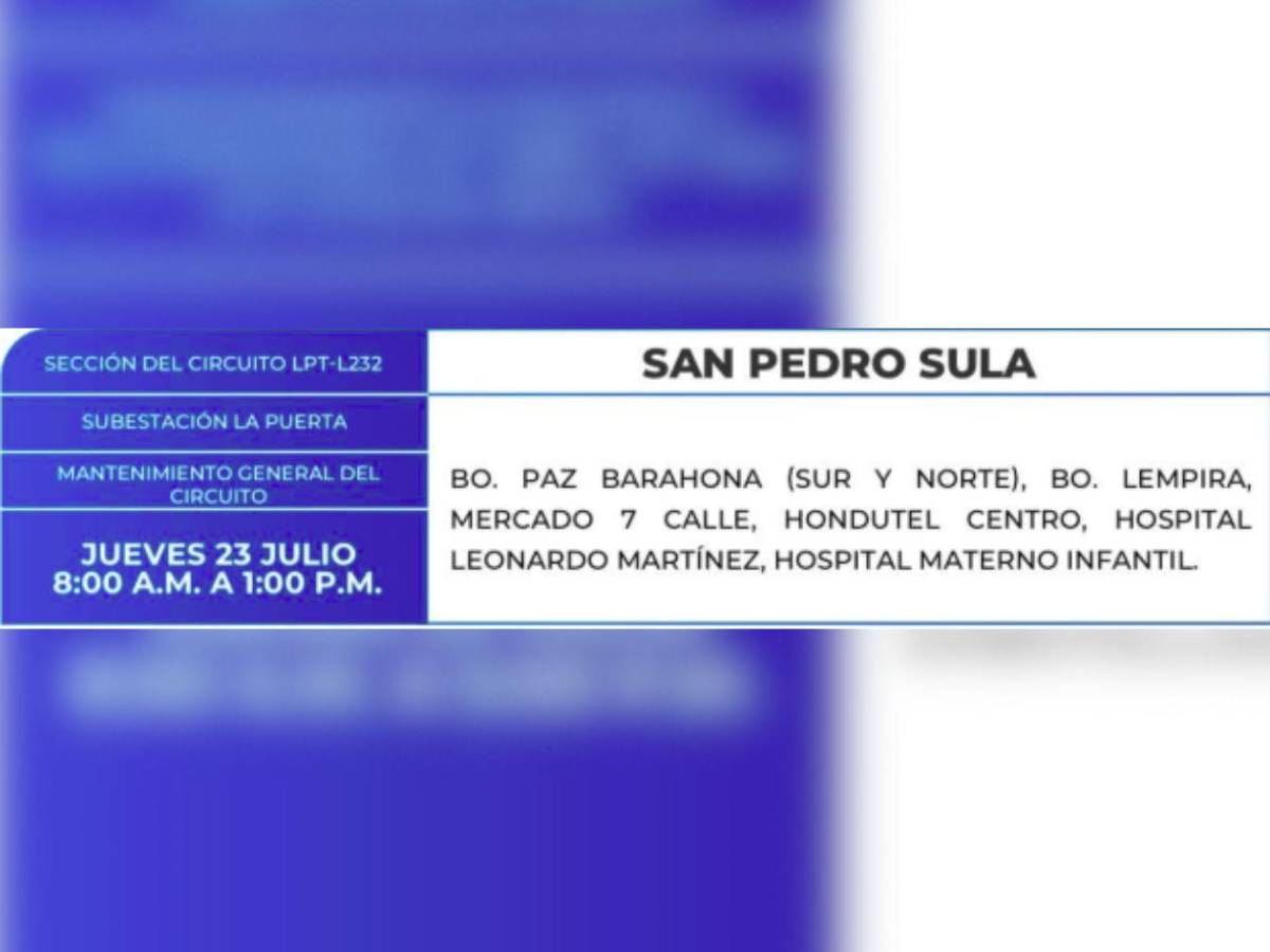 Estas zonas de Tegucigalpa y SPS no tendrán energía este jueves 23 de julio