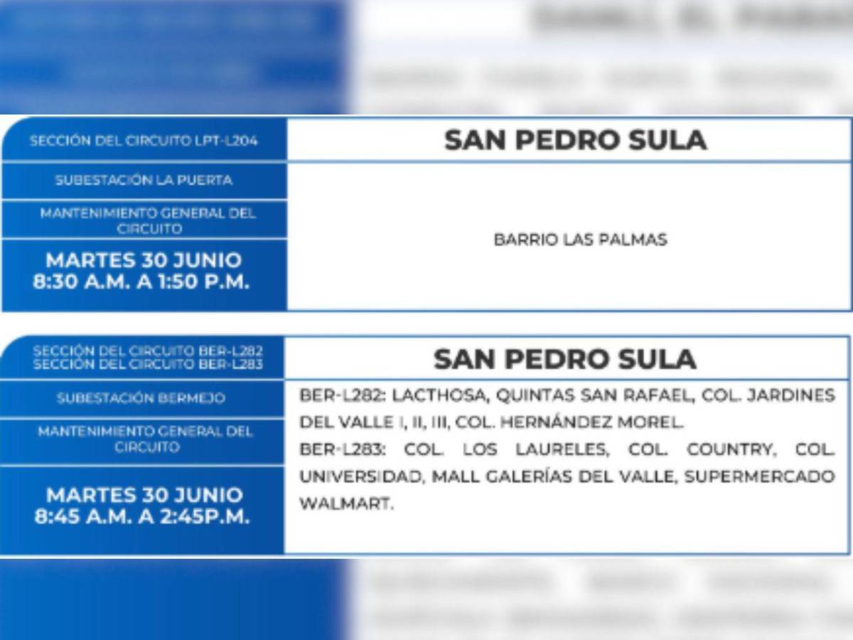 Estas zonas de Honduras no tendrán energía este miércoles 1 de julio