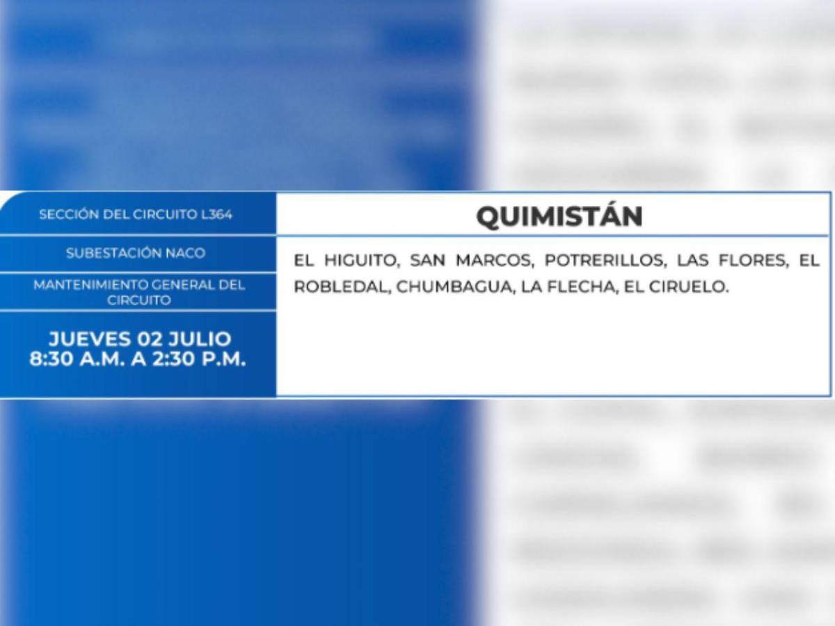 Más de 100 zonas de Honduras no tendrán luz este jueves 2 de julio