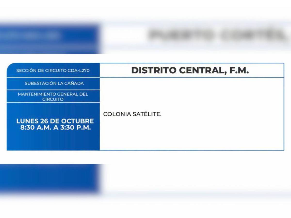 Varios sectores de Honduras estarán sin electricidad este lunes 26 de octubre