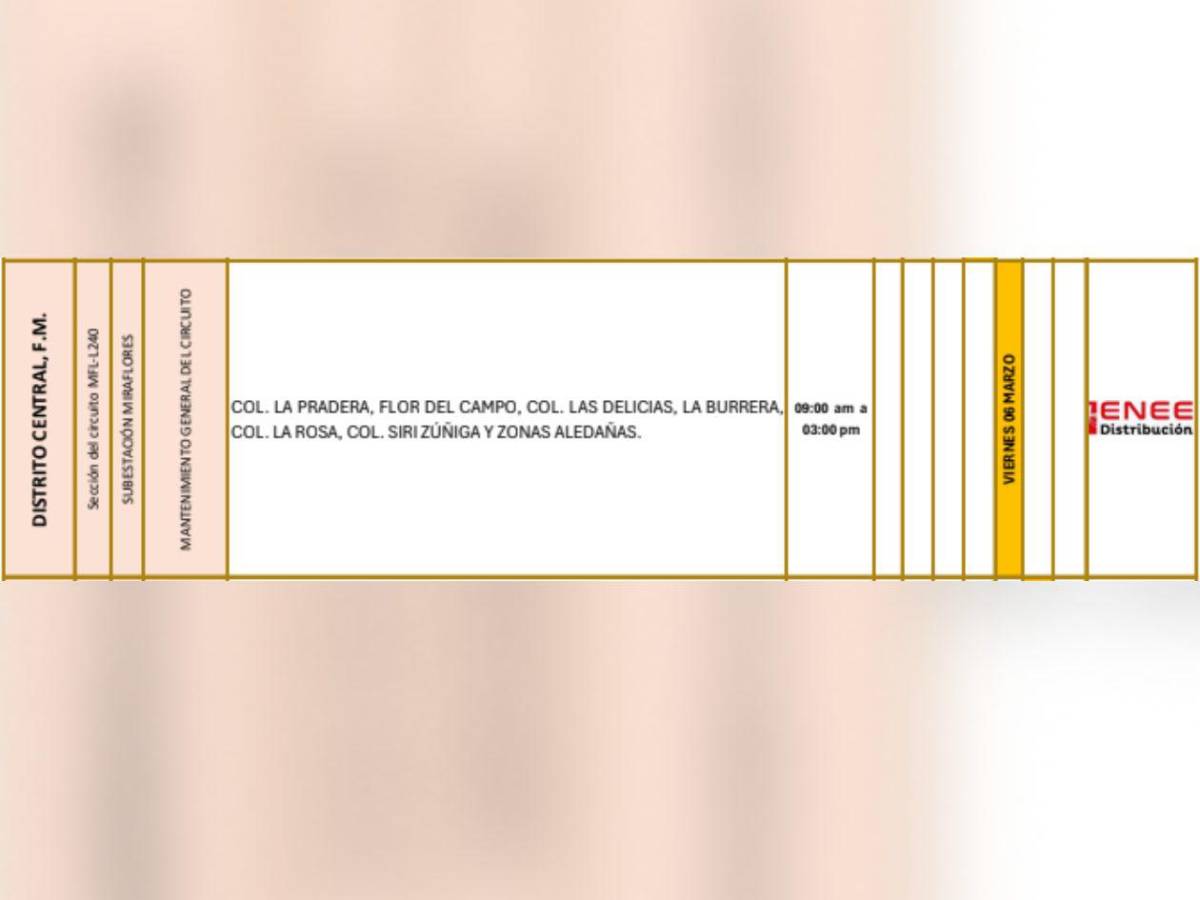 Estas zonas de Honduras estarán sin luz este viernes 6 de marzo