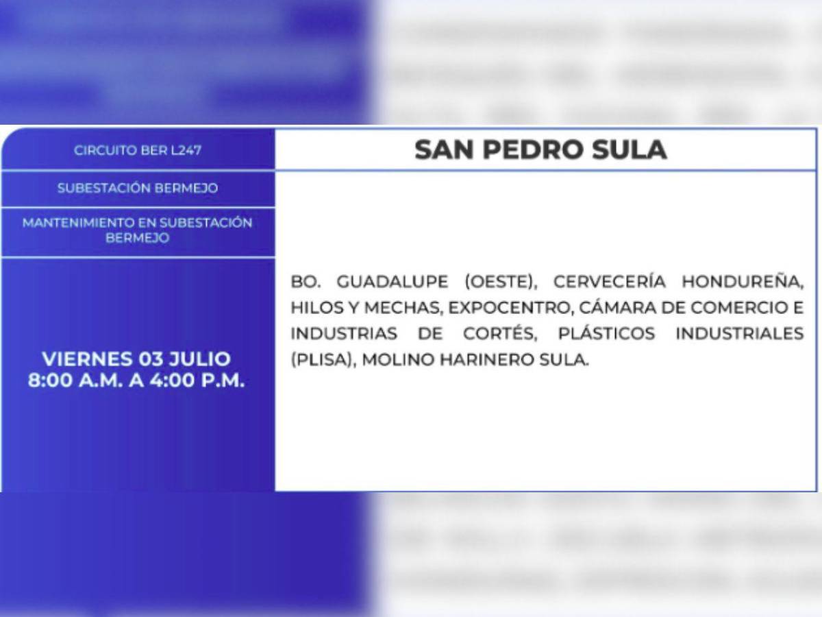San Pedro Sula y otras ciudades de Honduras que no tendrán luz este viernes 3 de junio