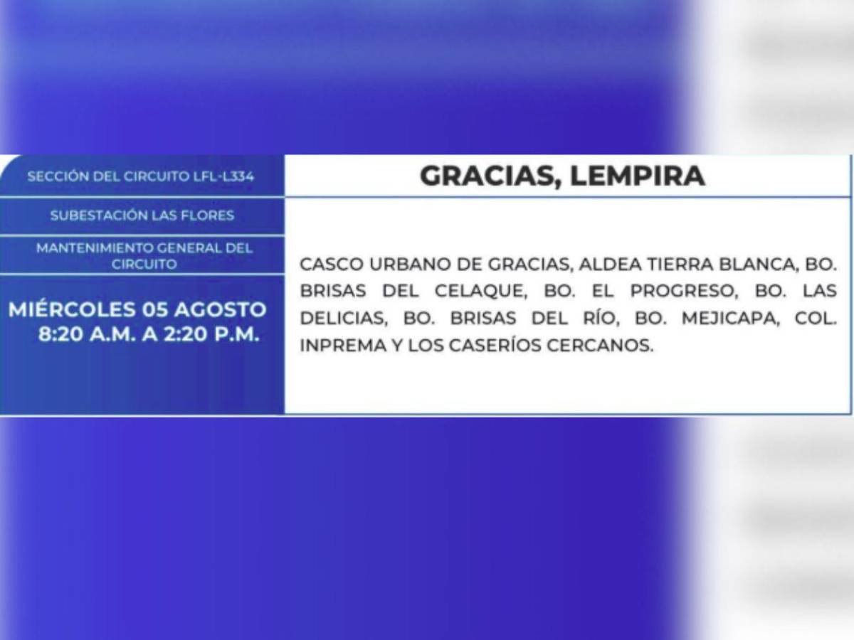 Estos barrios y colonias de Honduras no tendrán energía este miércoles 5 de agosto