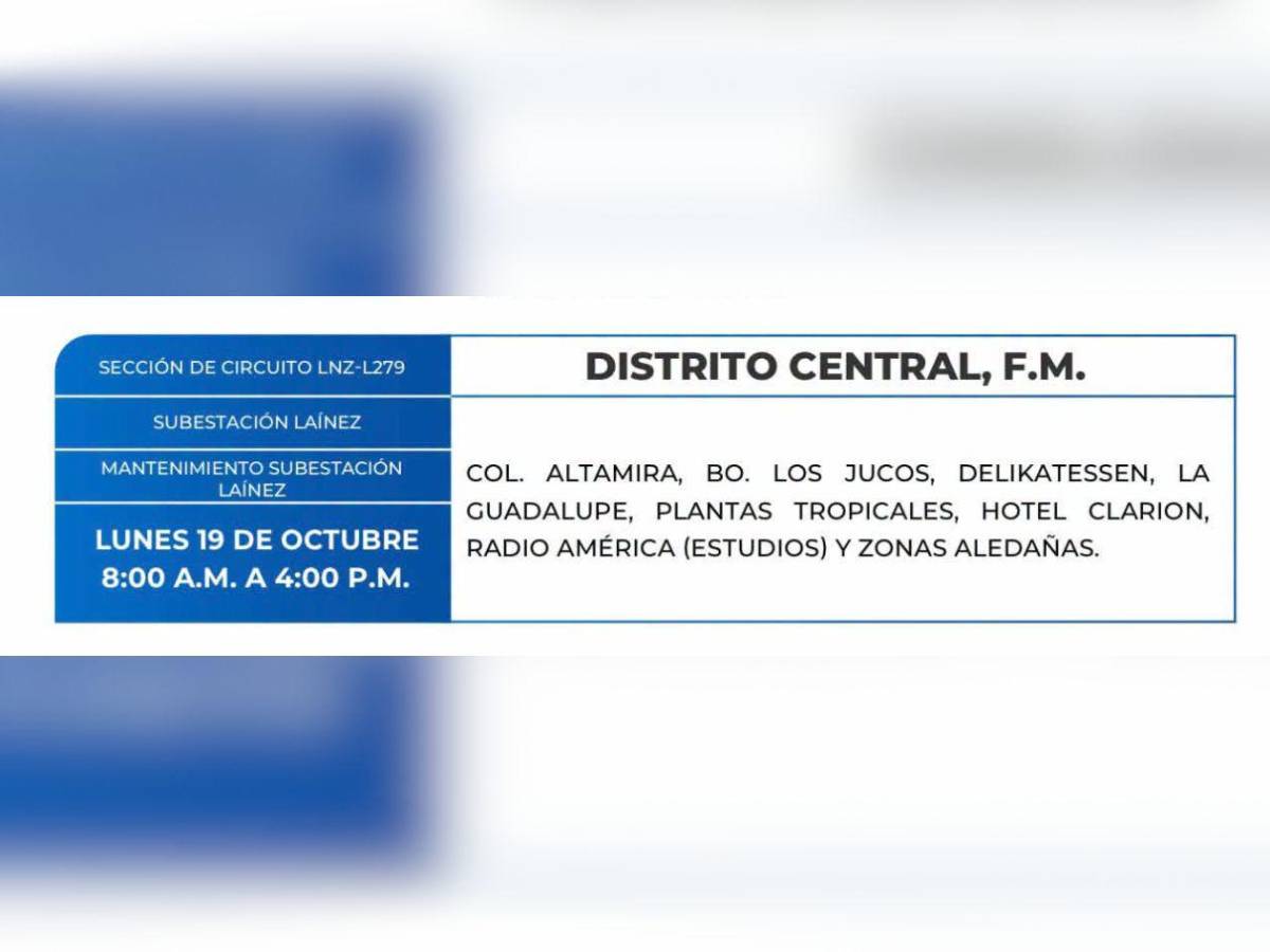 Zonas de Honduras que no tendrán energía este lunes 19 de octubre